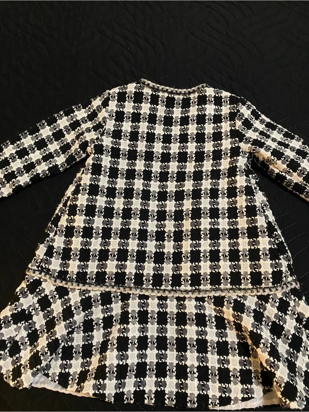Blueberi Boulevard Girls 3T Black White Silver Trim Tweed Check Print Open Coat